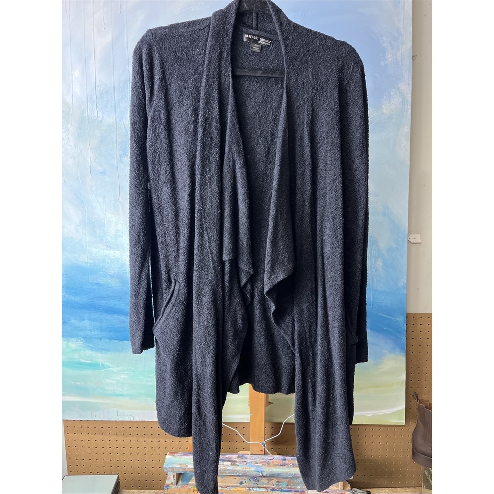 Barefoot Dreams Open Cardigan Cozychic Lite Drape Gray S/M Small Medium Black